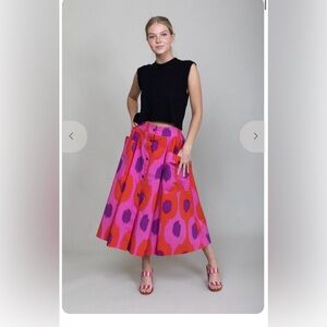 NWT RHODE resort skirt Vibrant Pink & Red Floral Midi Skirt